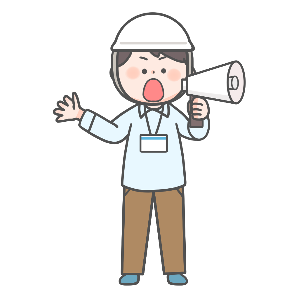 防災を呼びかけるスタッフのイラスト