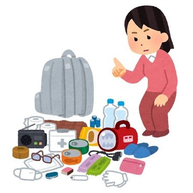 防災用品を準備する様子